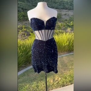 Midnight Blue Sequin Strappy Dress 4792